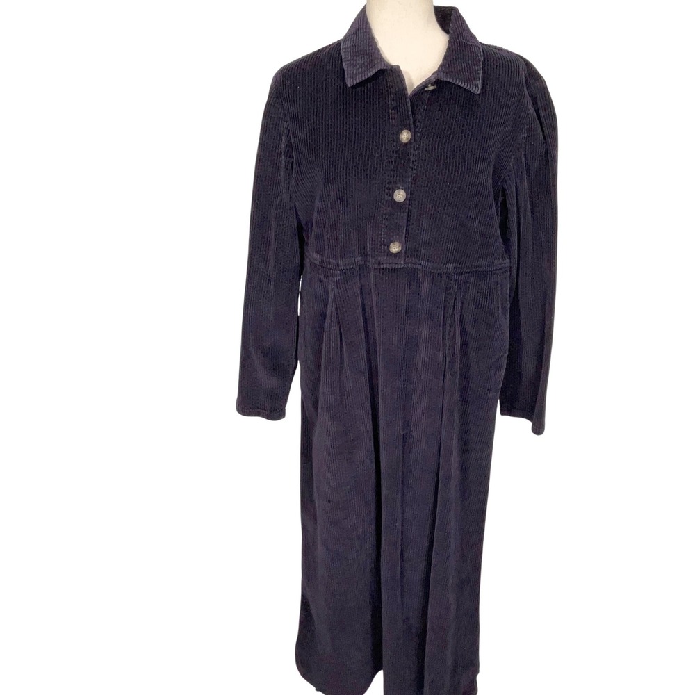 Talbots Maxi Dress Women 12 Purple/Blue Corduroy Preppy Modest Teacher VTG